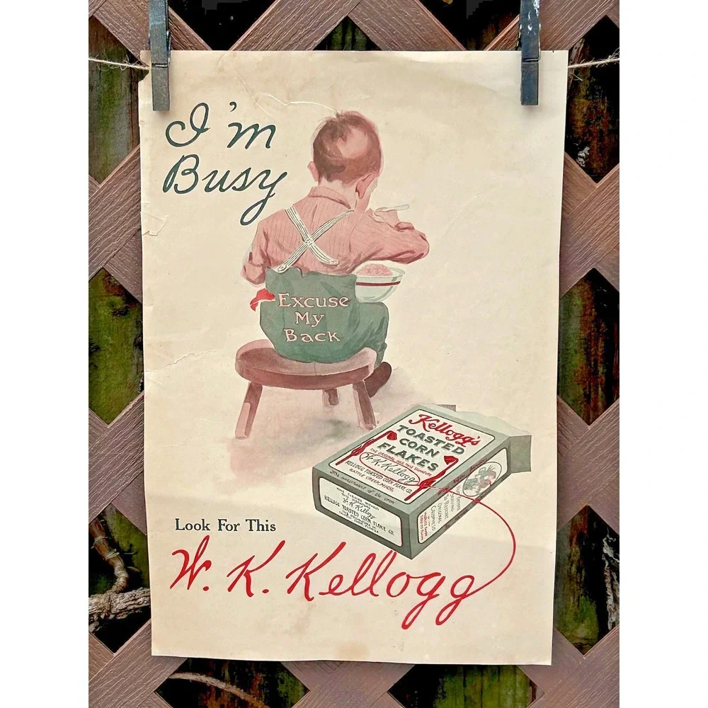 1912 KELLOGG's Corn Flakes Cereal Child  VINTAGE AD CI37 + Gold Medal Flour Ad